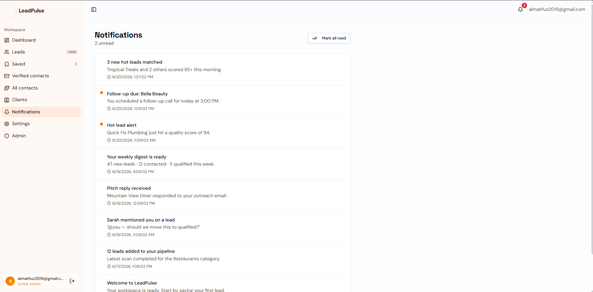 Saved views for pipeline and outreach