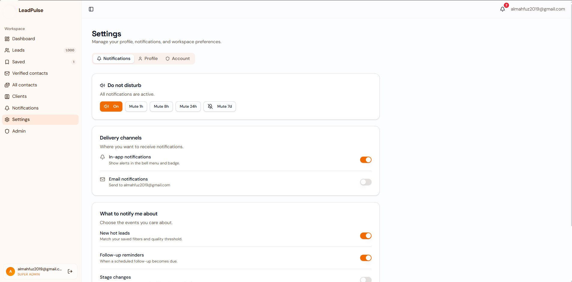 Lead score details and suggested next action